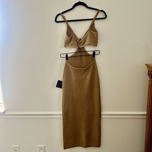 Lulus The Way I Feel Brown Cutout Midi Sweater Dress Size Small, NWT - Picture 3 of 7